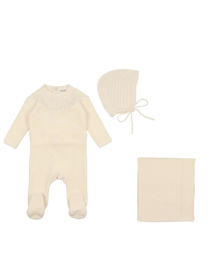 Baby Neutral Layette Set | Knit Collar | Velour | Snow White | Bee and Dee | AW23