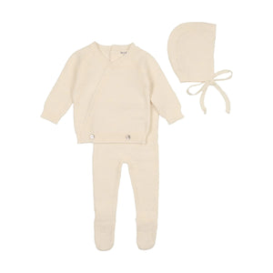 Baby Neutral Layette Set | Pointelle Knit | 2 piece Outfit + Hat | Snow White | Bee and Dee | AW23