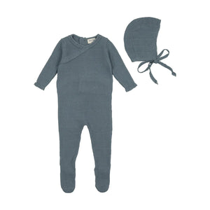 Baby Boy Footie + Hat | Pointelle Knit Collection | Storm Blue | Bee and Dee | AW23