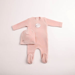 Baby Girl Footie + Hat | Birdie Branch Velour | Dusty Pink | Bee and Dee | AW26
