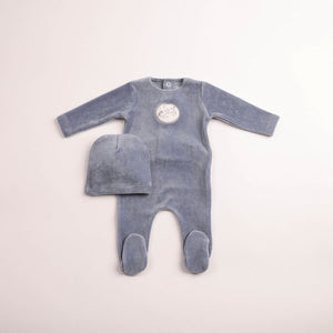 Baby Boy Footie + Hat | Birdie Branch Velour | Indigo | Bee and Dee | AW26