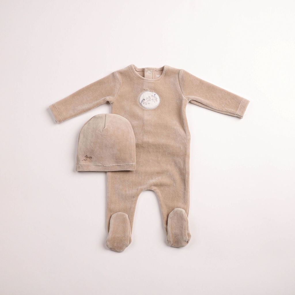Baby Boy Footie + Hat | Birdie Branch Velour | Oat | Bee and Dee | AW26