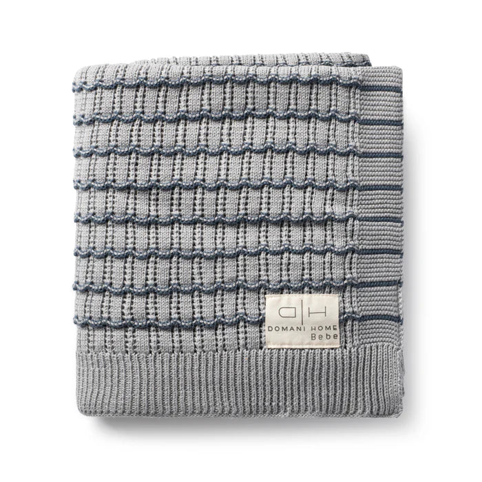 Knit Baby Blanket | Striated Scallop | Blue | Domani Bebe