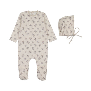 Baby Boy Footie + Hat | Blossom Crochet Trim | Powder | Peluche | AW26