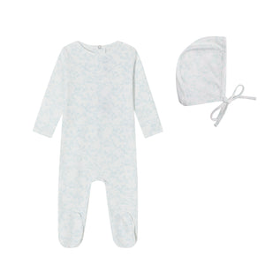 Baby Boy Footie + Hat | Bird Toile Print | Blue | Minilabel | AW26