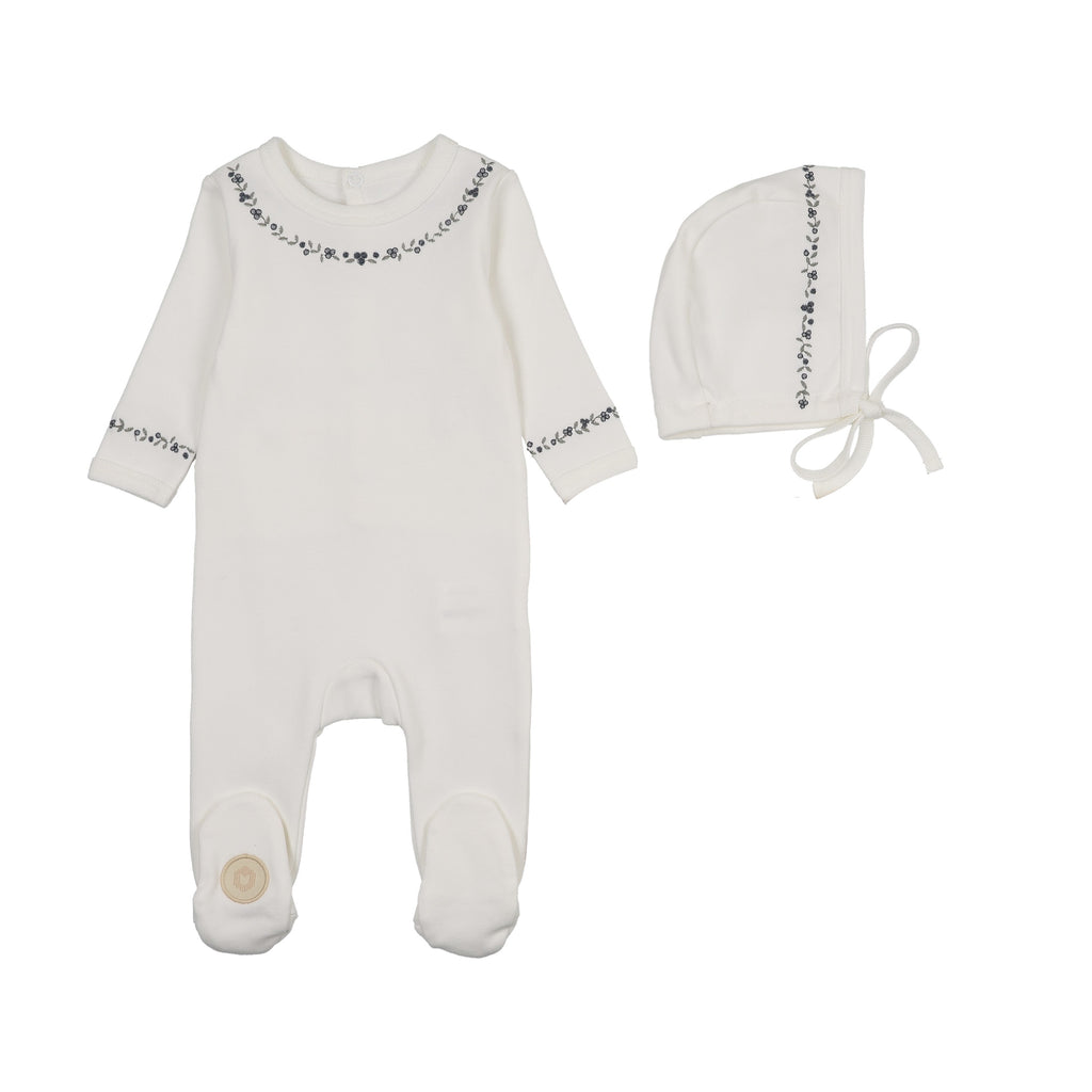 Baby Boy Footie + Hat |  Botanic Trim | Ivory\Blue | Mon Tresor | SS26