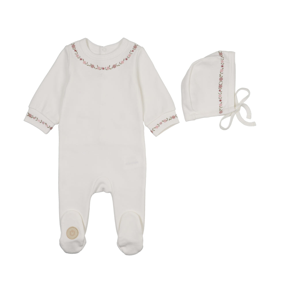 Baby Girl Footie + Hat | Botanic Trim | Ivory\Pink | Mon Tresor | SS26