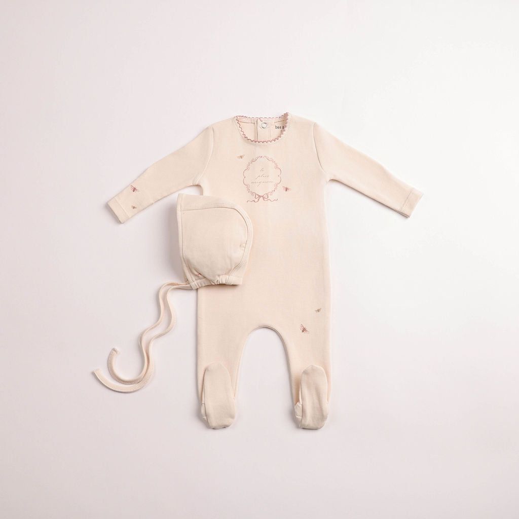 Baby Girl Footie + Hat | Botanical Crest | Cream Girls | Bee and Dee | AW26