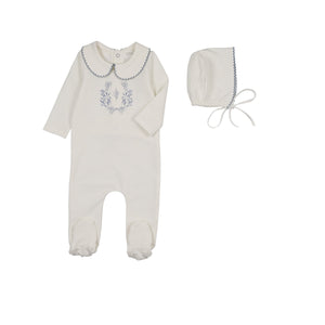 Baby Boy Footie + Hat | Botanical with Collar | Blue | Peluche | SS26