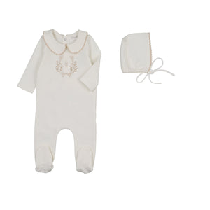 Baby Boy Footie + Hat | Botanical with Collar | Taupe | Peluche | SS26