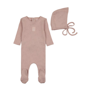 Baby Girl Footie + Hat | Bird Pointelle | Muted Pink | Bee and Dee | SS26