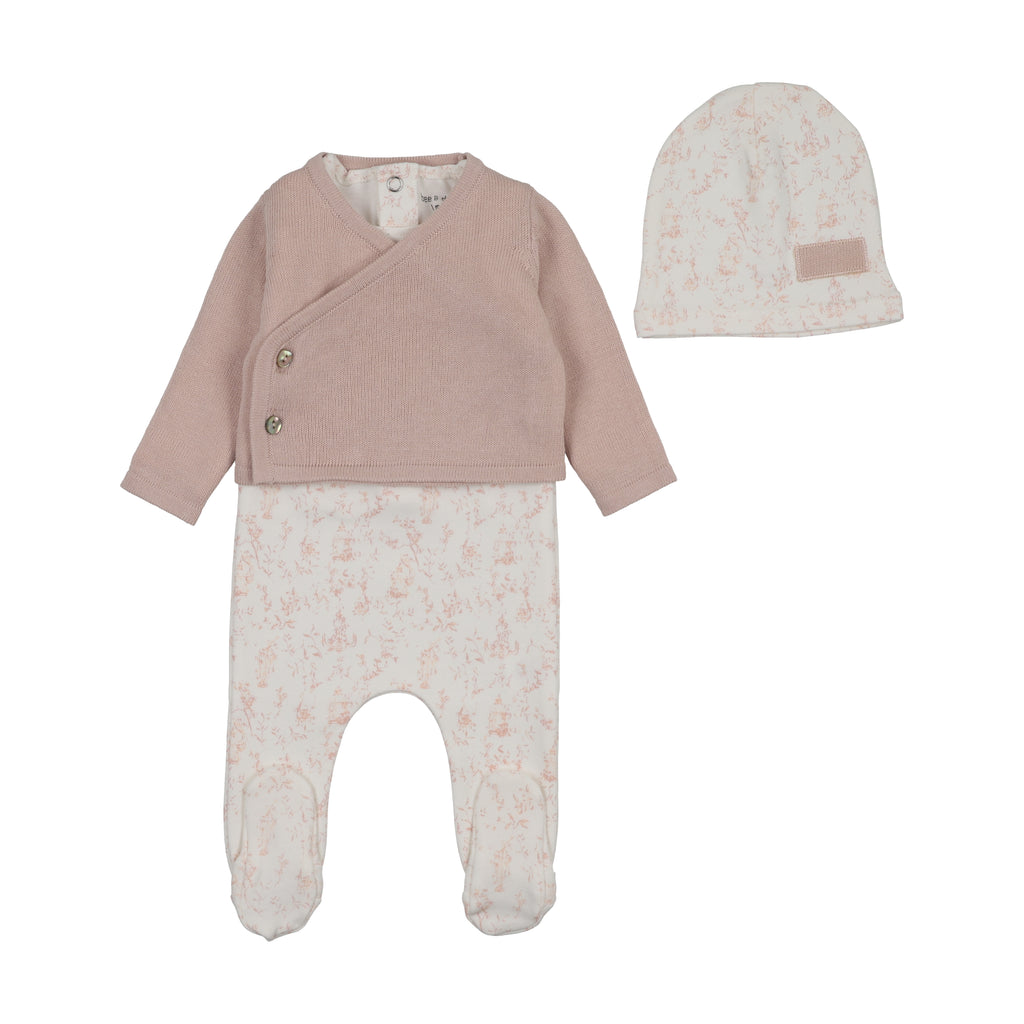 Baby Girl Footie + Cardigan Set | Boutique Birdcage Toile | Muted Pink | Bee and Dee | SS26