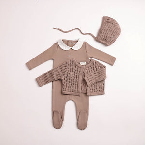 Baby Boy Footie + Cardigan Set | Boutique Delicata Ensemble | Cocoa | Bee and Dee | AW26