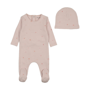 Baby Girl Footie + Hat | Bow Print | Dusty Pink | Bee and Dee | SS26
