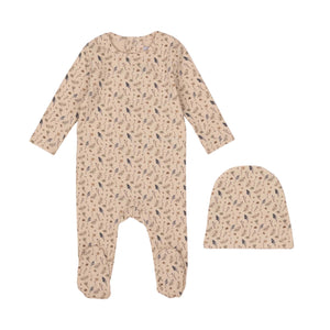 Baby Boy Footie + Hat | Printed Willow | Beige | Minilabel | AW25