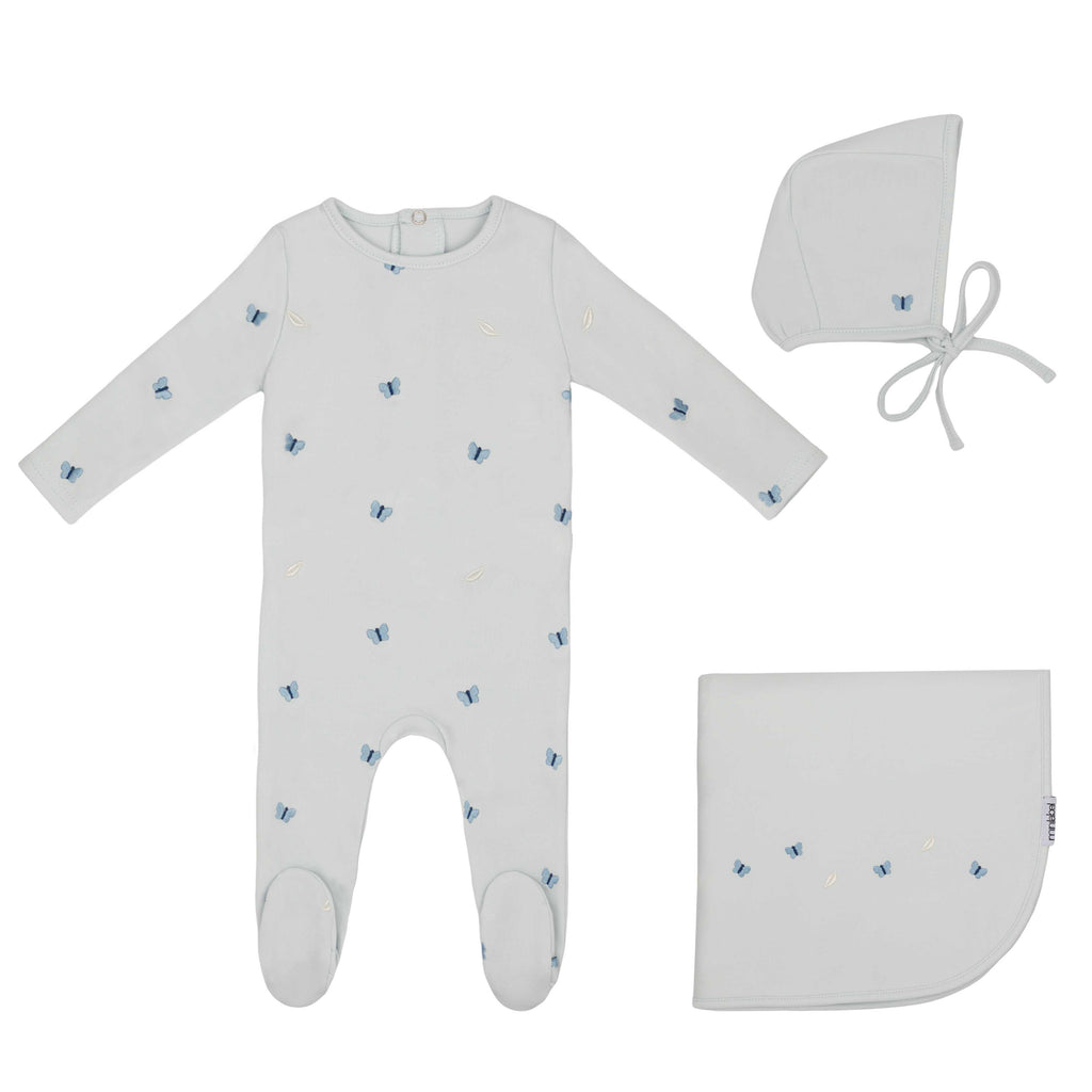 Baby Boy Layette Set | Embroidered Leaf| Blue| Minilabel | AW25