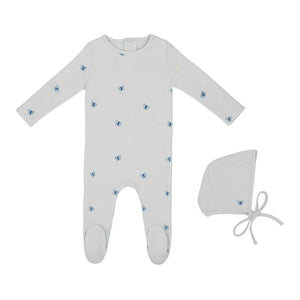 Baby Boy Footie + Hat | Embroidered Leaf | Blue | Minilabel | AW25