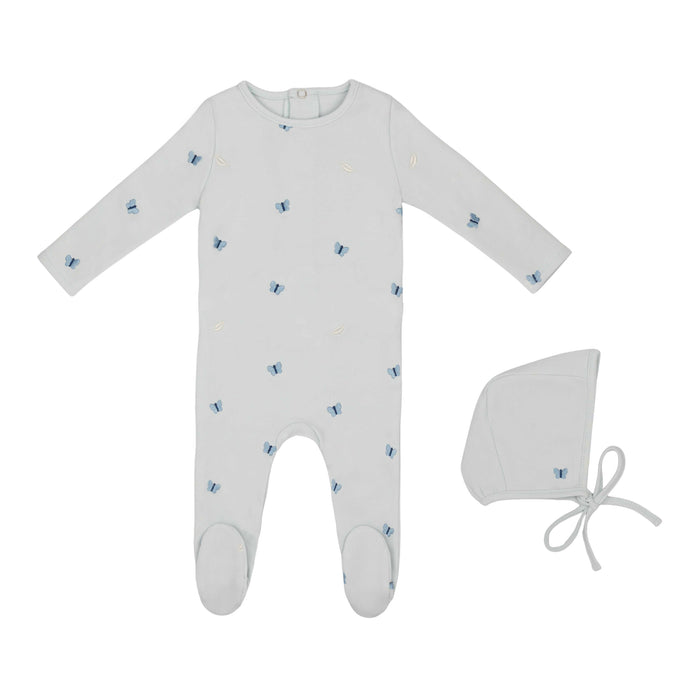 Baby Boy Footie + Hat | Embroidered Leaf | Blue | Minilabel | AW25