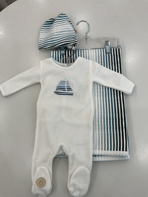Baby Boy Layette Set | Sailor Stripe | Ivory & Blue | Mon Tresor | AW26