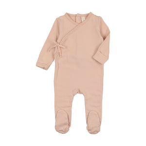 Baby Girl Footie + Hat | Brushed Cotton Wrapover | Pale Pink | Lil Legs