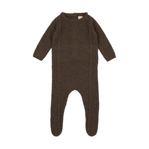 Baby Boy Footie + Hat | Cable Knit | Heather Brown | Lil Legs | AW23