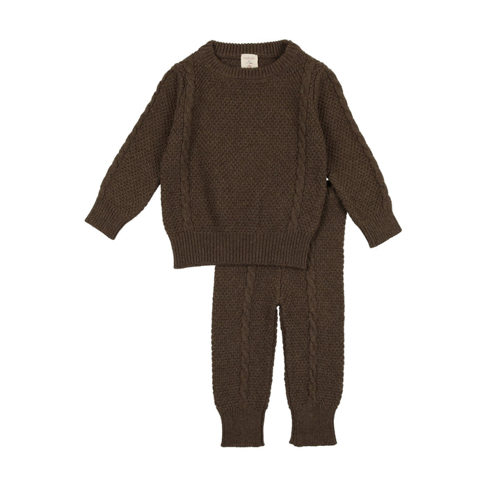 Baby Boy 2 Piece Outfit | Cable Knit | Heather Brown | Lil Legs | AW23