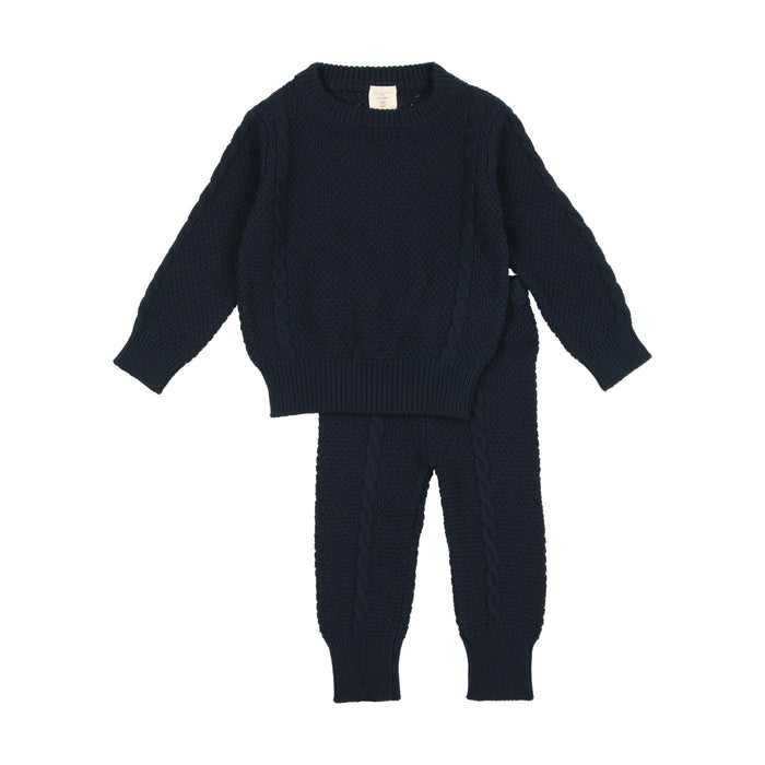 Baby Boy 2 Piece Outfit | Cable Knit | Navy | Lil Legs | AW23