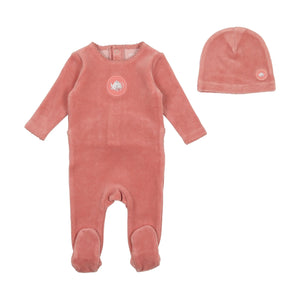 Baby Girl Footie + Hat | Center Print Velour | Grapefruit | Bee and Dee | AW23