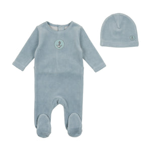 Baby Boy Footie + Hat | Center Print Velour | Ocean Blue | Bee and Dee | AW23