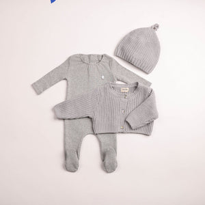 Baby Boy 3 Piece Outfit | Chenille Cardigan With Overall | Mid Grey | Bee and Dee | AW26