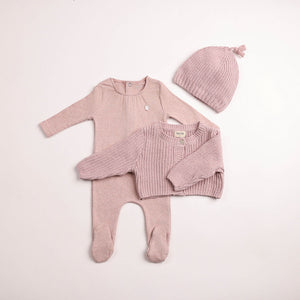 Baby Girl 3 Piece Outfit | Chenille Cardigan With Overall | Tea Rose | Bee and Dee | AW26