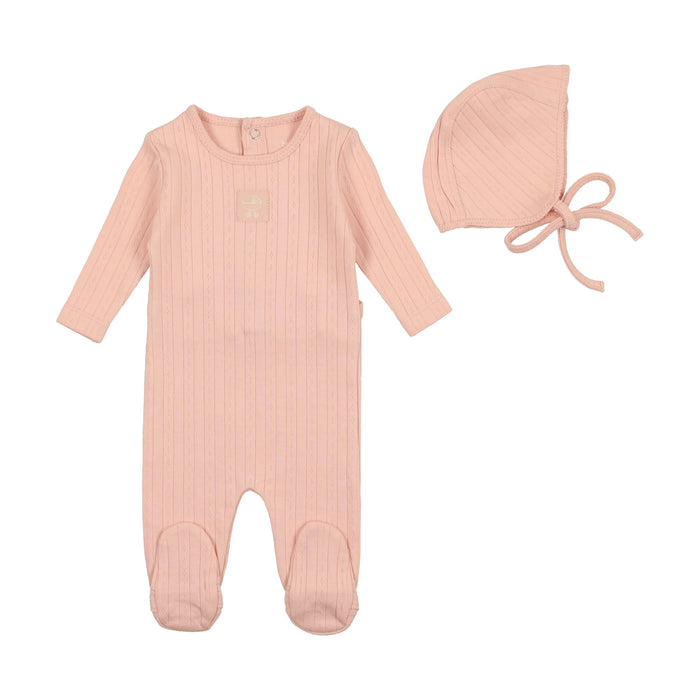 Baby Girl Footie + Hat | Classic Pointelle Collection | Dusty Pink | Bee and Dee | AW23