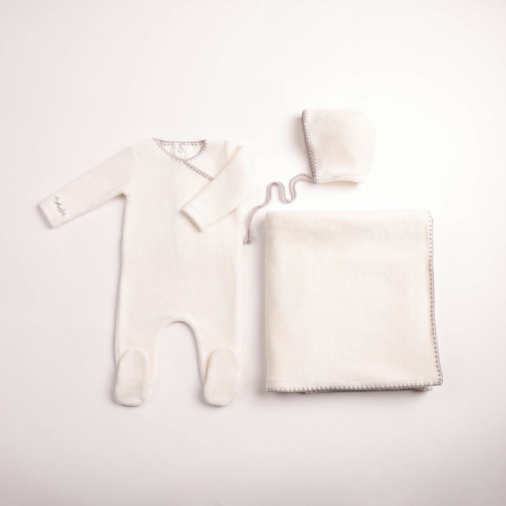 Baby Neutral Layette Set | Classic Stitch Velour  | Chalk White | Bee and Dee | AW26