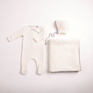 Baby Neutral Layette Set | Classic Stitch Velour  | Chalk White | Bee and Dee | AW26