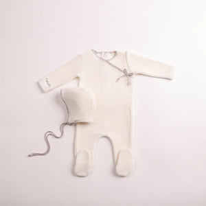 Baby Neutral Footie + Hat | Classic Stitch Velour | Chalk White | Bee and Dee | AW26