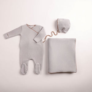Baby Boy Layette Set | Classic Stitch Velour  | Dusty Blue | Bee and Dee | AW26