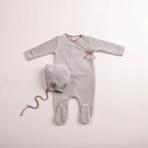 Baby Boy Footie + Hat | Classic Stitch Velour | Dusty Blue | Bee and Dee | AW26