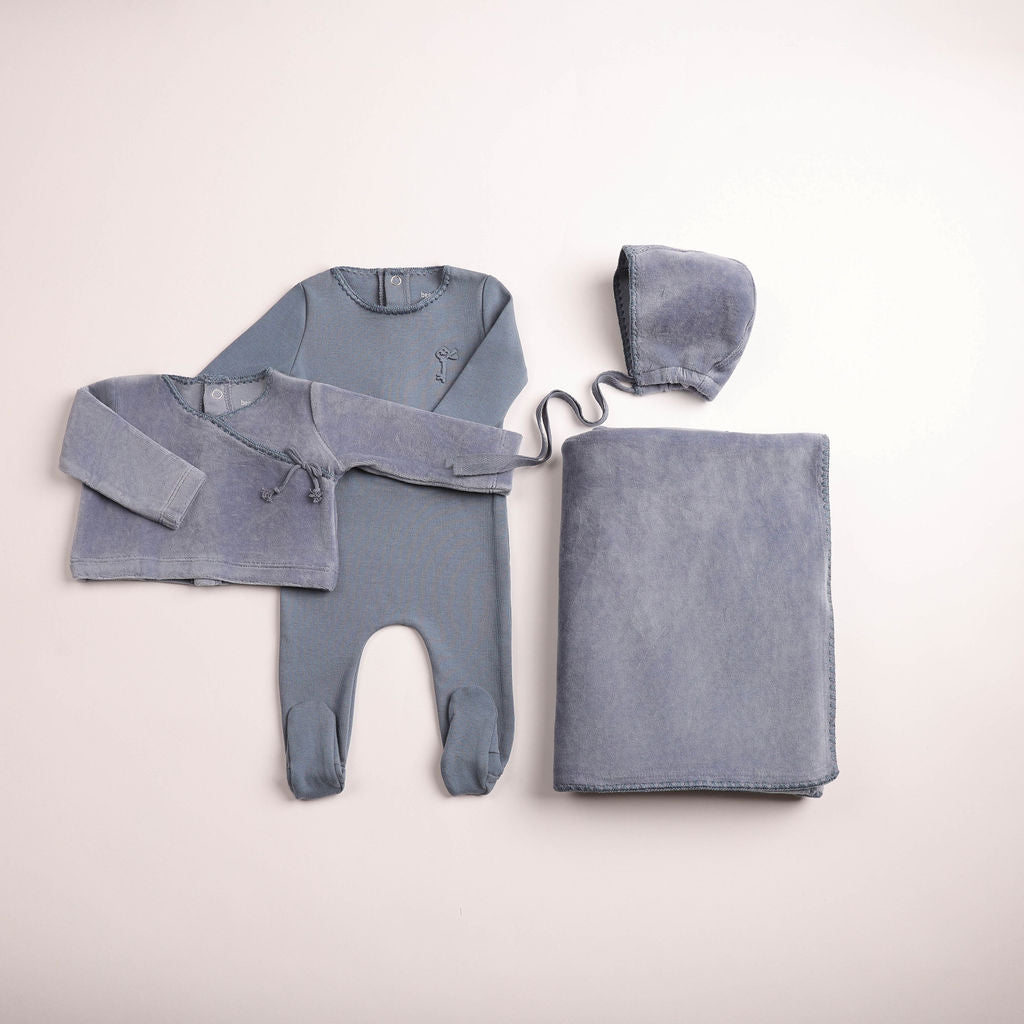 Baby Boy Layette Set | Classic Stitch Wrap | Blue Haze | Bee Dee | AW26