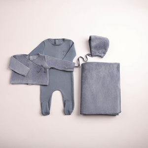 Baby Boy Layette Set | Classic Stitch Wrap | Blue Haze | Bee Dee | AW26