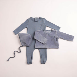 Baby Boy Footie + Cardigan Set | Classic Stitch Wrap | Blue Haze | Bee and Dee | AW26