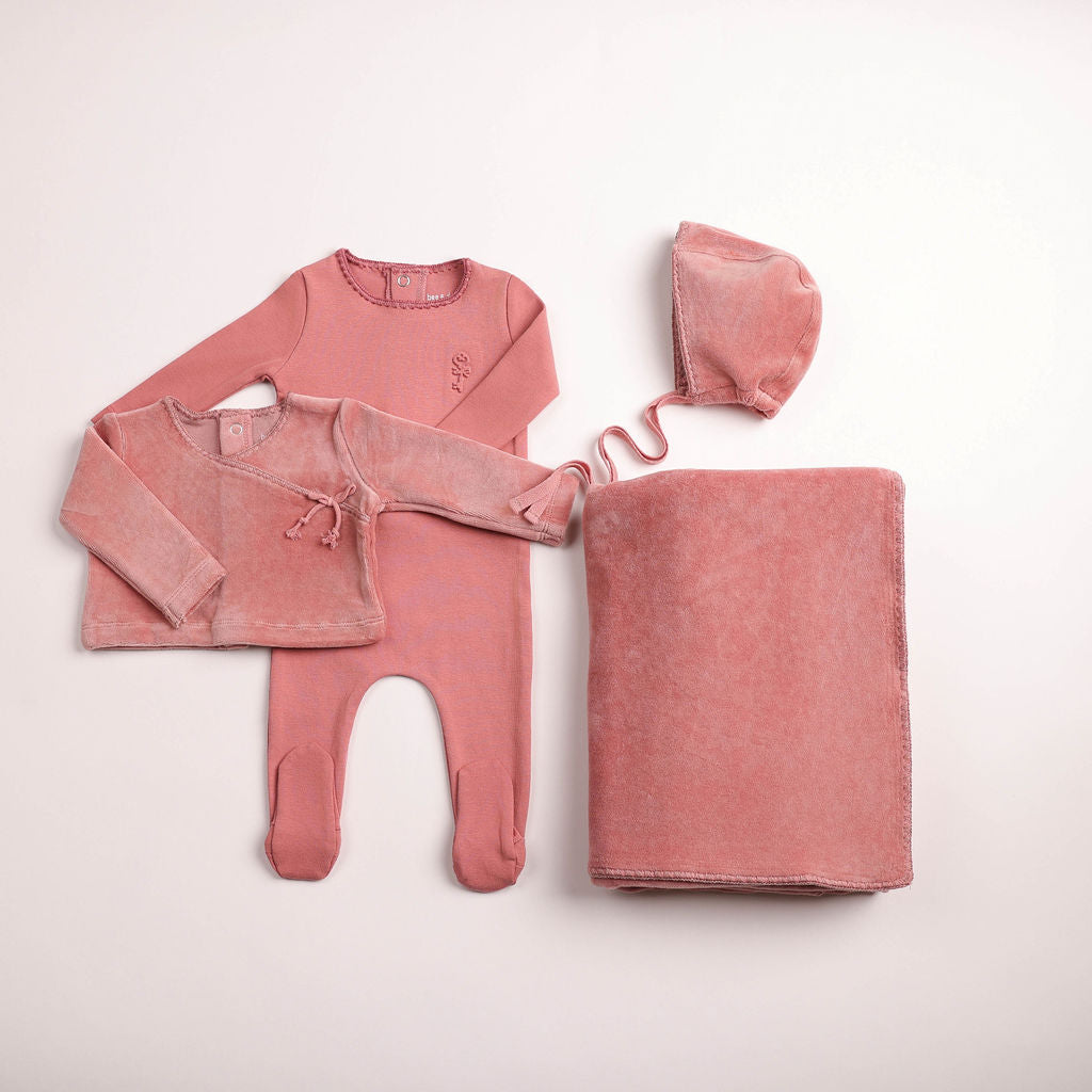 Baby Girl Layette Set | Classic Stitch Wrap | Dusty pink | Bee Dee | AW26