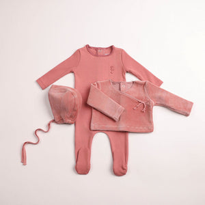 Baby Girl Footie + Cardigan Set | Classic Stitch Wrap | Dusty pink | Bee and Dee | AW26