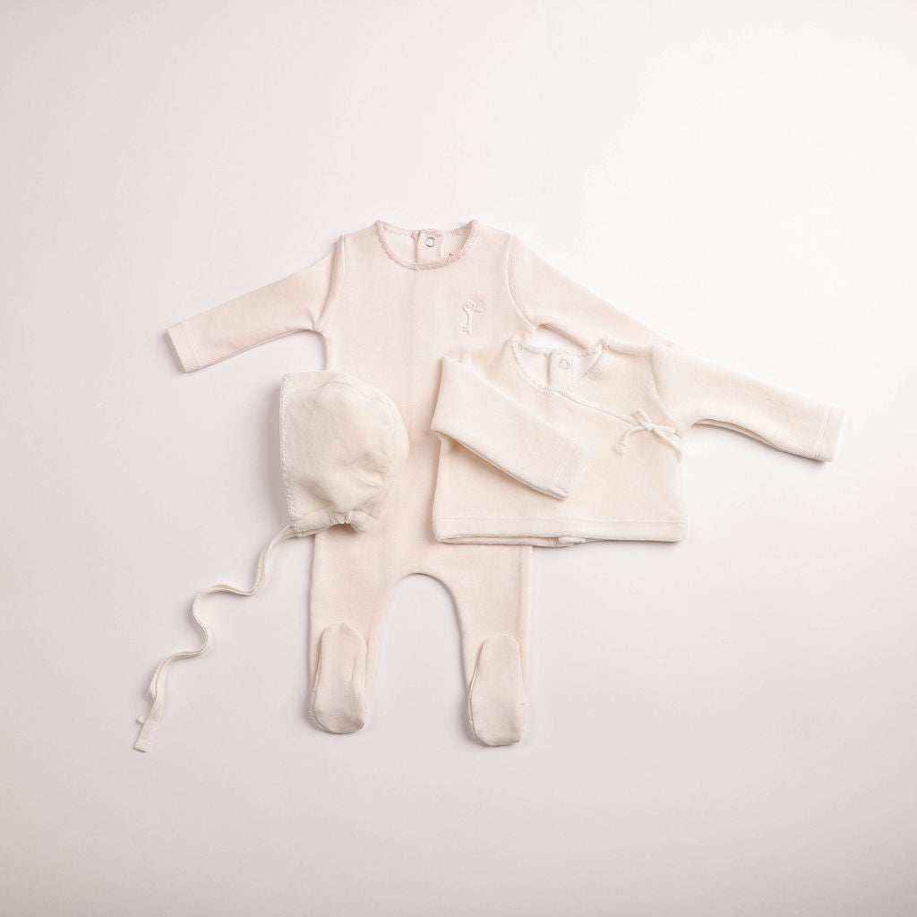 Baby Neutral Footie + Cardigan Set | Classic Stitch Wrap | Linen | Bee and Dee | AW26