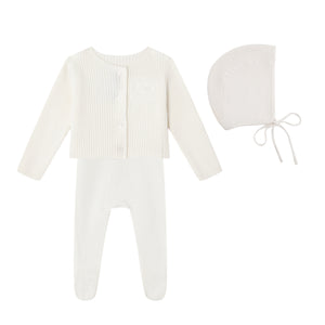 Baby Boy Footie + Cardigan Set | Knit Embossed Emblem | Cream | Minilabel | AW26