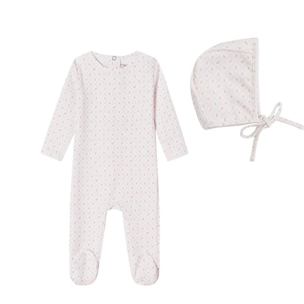 Baby Girl Footie + Hat | Geometrical Printed| White | Minilabel | AW26