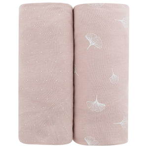 Crib Sheet Two Pack | Gingko Print Cotton Pink | Ely's & Co