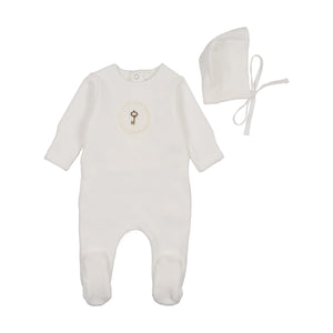 Baby Boy Footie + Hat | Crochette Velour | Chalk White Boys | Bee and Dee | AW25