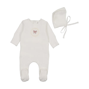 Baby Girl Footie + Hat | Crochette Velour | Chalk White Girls | Bee and Dee | AW25