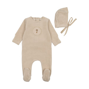 Baby Boy Footie + Hat | Crochette Velour | Coffee | Bee and Dee | AW25