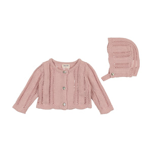Baby Girl Sweater Blanket Set | Crochette Velour Blanket Set | Champagne Pink | Bee and Dee | AW25
